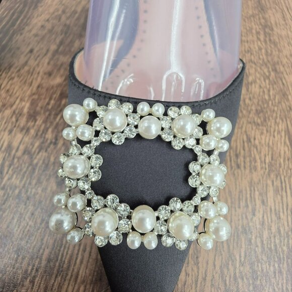 Adrienne Vittadini Suza Slingback Kitten Heels 7.5 Black Pearl Rhinestone Formal - Picture 10 of 15